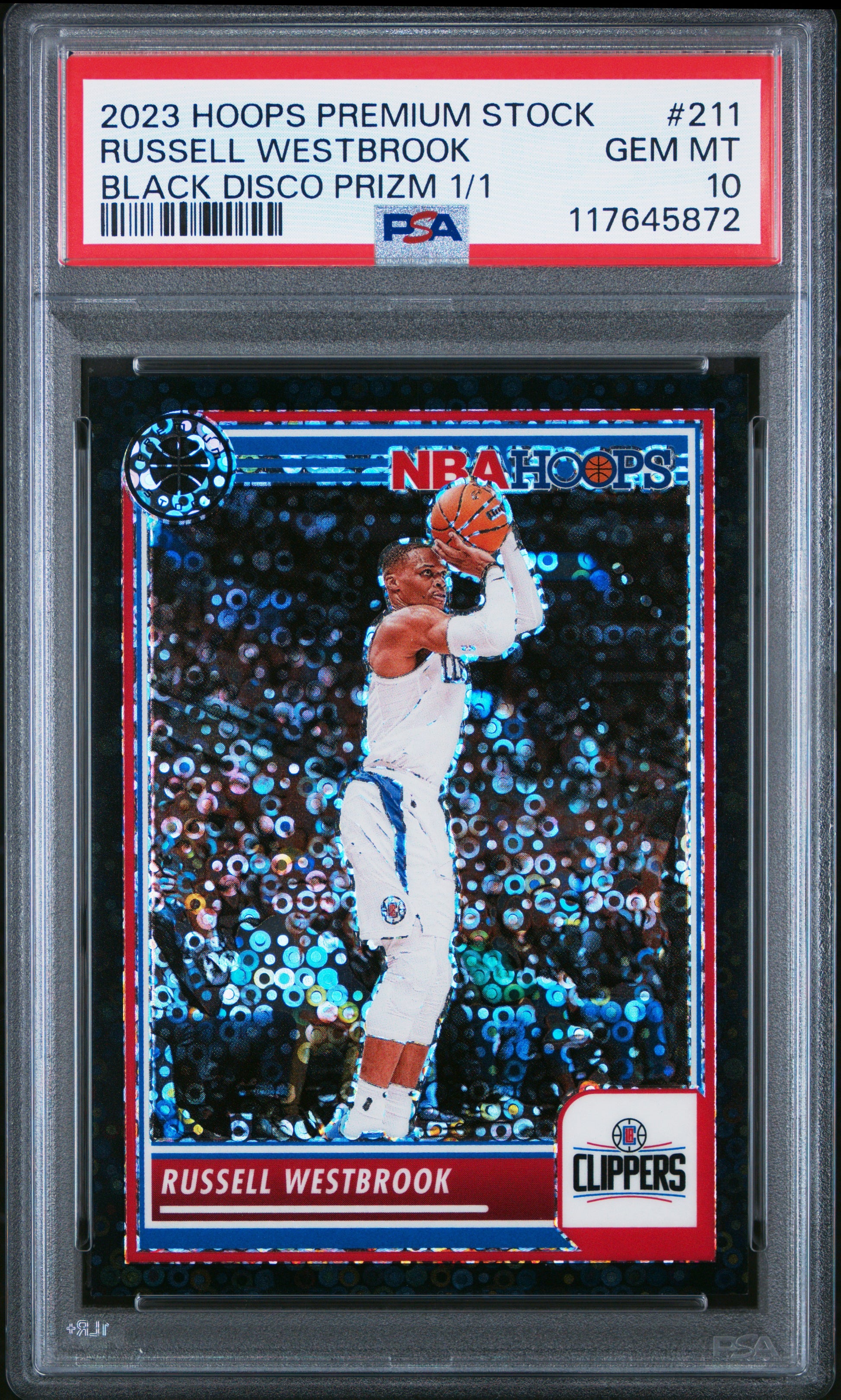 Russell Westbrook 2023 Hoops PRemium Stock Black Disco Prizm #1/1 PSA 10 Gem Mint