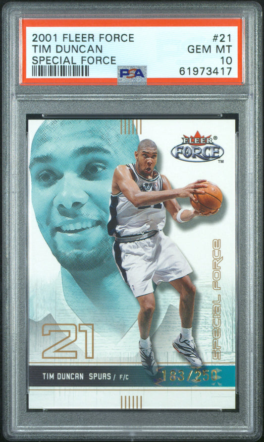 Tim Duncan 2001 Fleer Force #21 Special Forces #183/250 PSA 10 Gem Mint