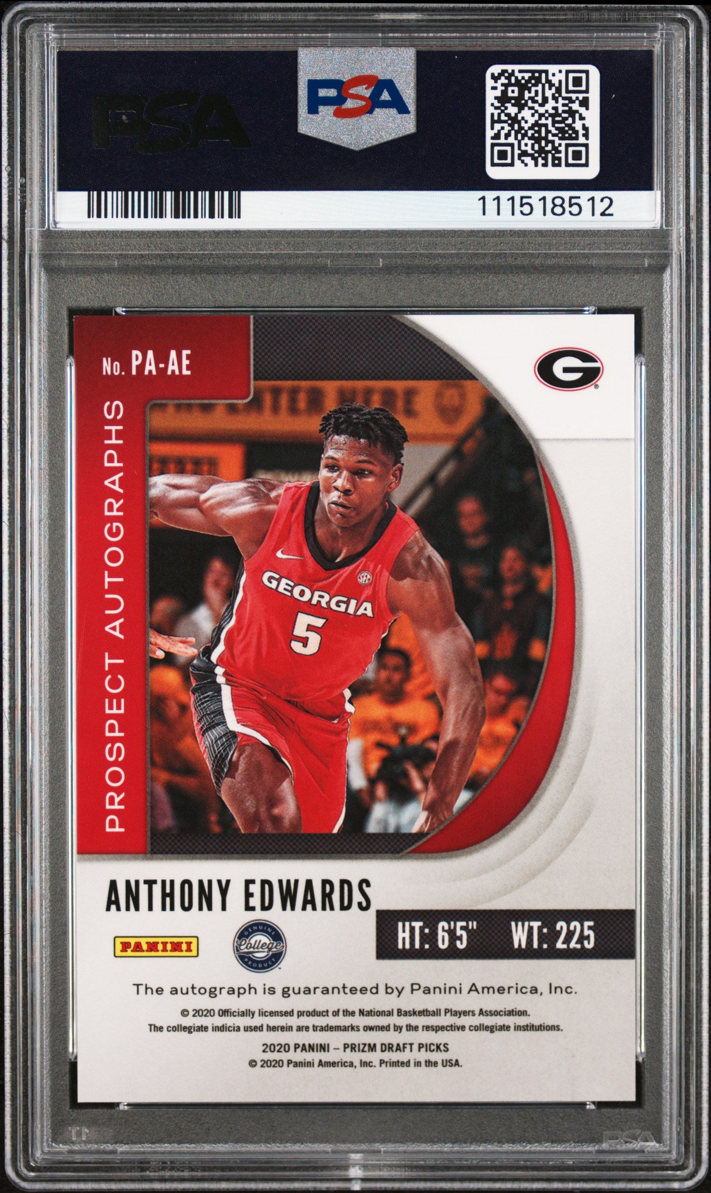 Anthony Edwards 2020 Panini Prizm Draft Picks Rookie Auto PSA 10 Gem Mint