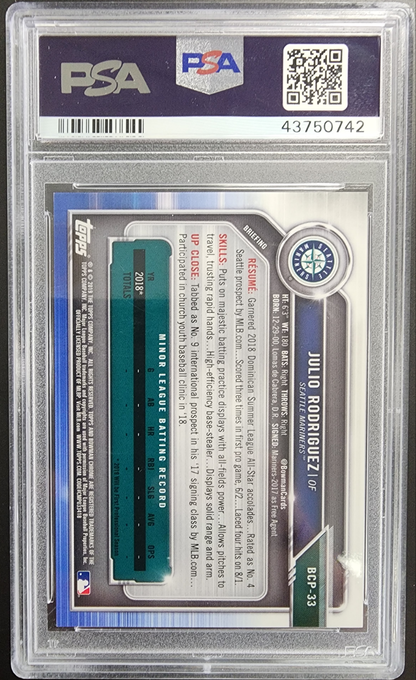 Julio Rodriguez 2019 Bowman Chrome Mega Box Green #78/99 PSA 10 Gem Mint
