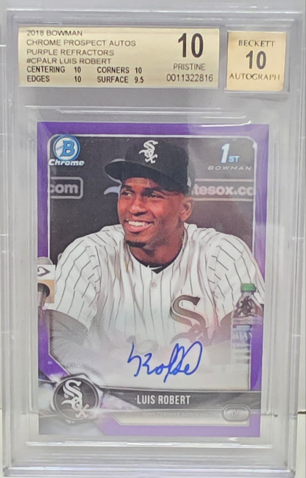 Luis Robert 2018 Bowman Chrome Purple Refractor Auto #43/250 BGS 10 Pristine Auto 10