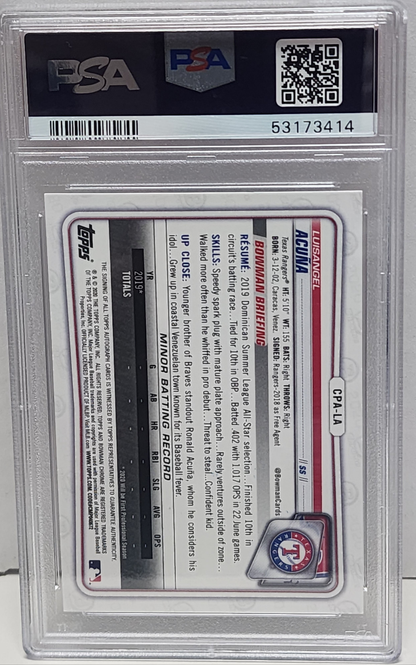 Luisangel Acuna 2020 Bowman Chrome Autograph PSA 10 Gem Mint