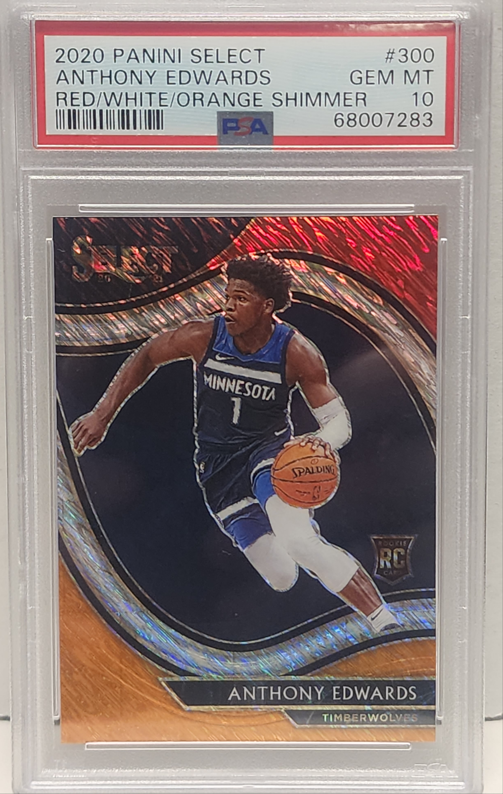 Anthony Edwards 2020 Panini Select #300 Red/White/Orange Shimmer PSA 10 Gem Mint