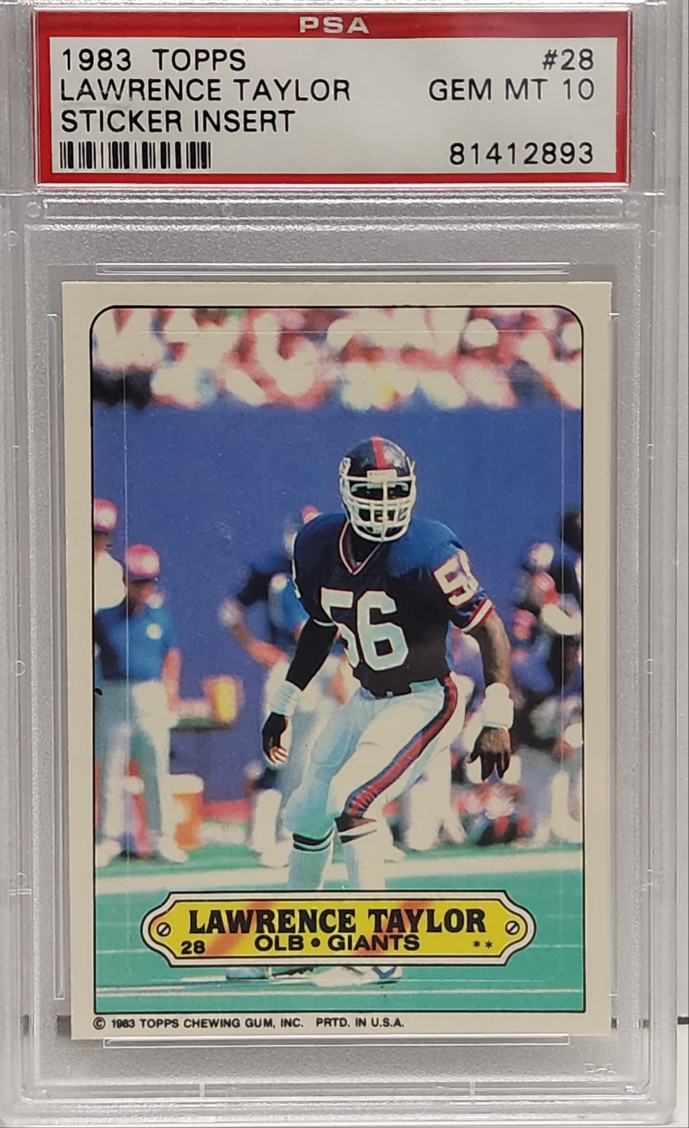 Lawrence Taylor 1983 Topps Sticker #28 PSA 10 Gem Mint