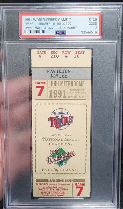 1991 World Series Game 7 Ticket Stub PSA 2 Good
