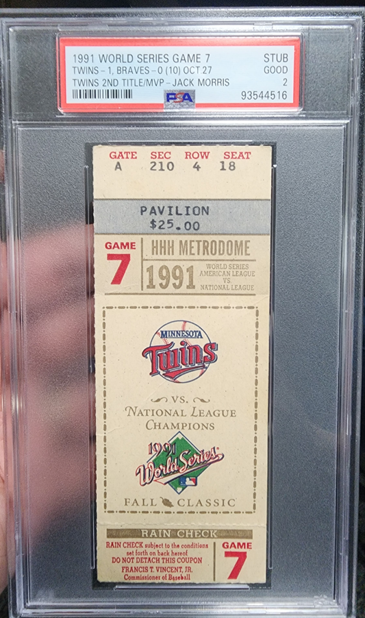 1991 World Series Game 7 Ticket Stub PSA 2 Good