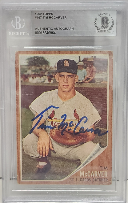 Tim McCarver 1962 Topps #167 Rookie Auto BGS Auth