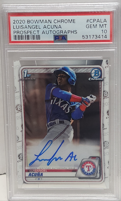 Luisangel Acuna 2020 Bowman Chrome Autograph PSA 10 Gem Mint
