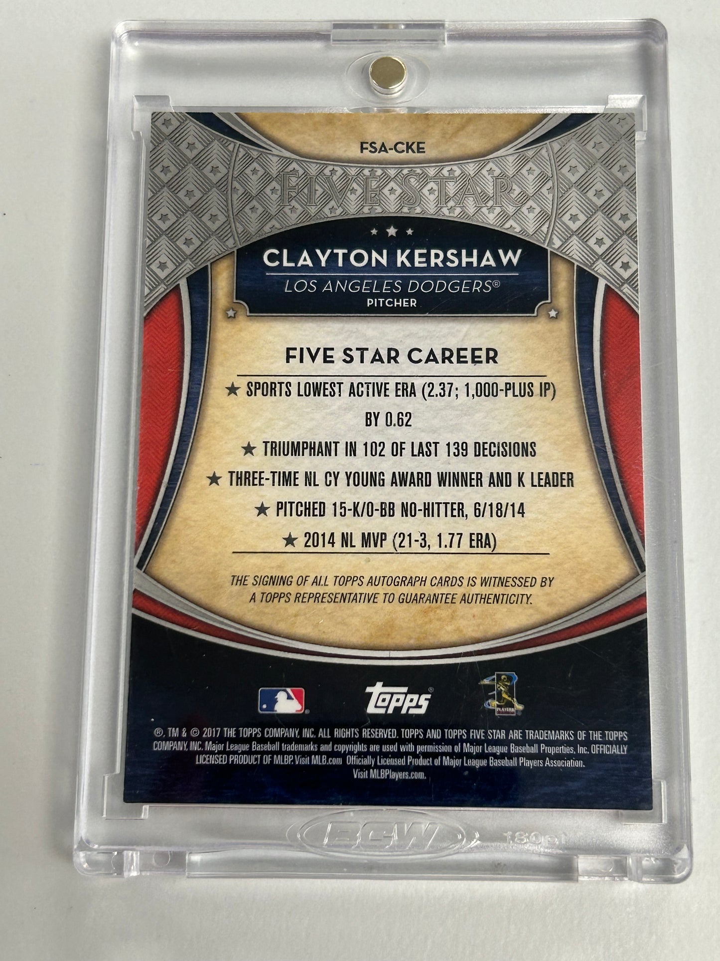 Clayton Kershaw 2017 Topps Five Star Autograph #50/50