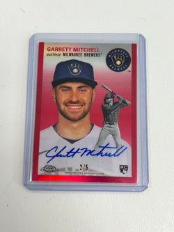 Garrett Mitchell 2023 Topps Chrome Platinum Anniversary Red Refractor Auto #2/5