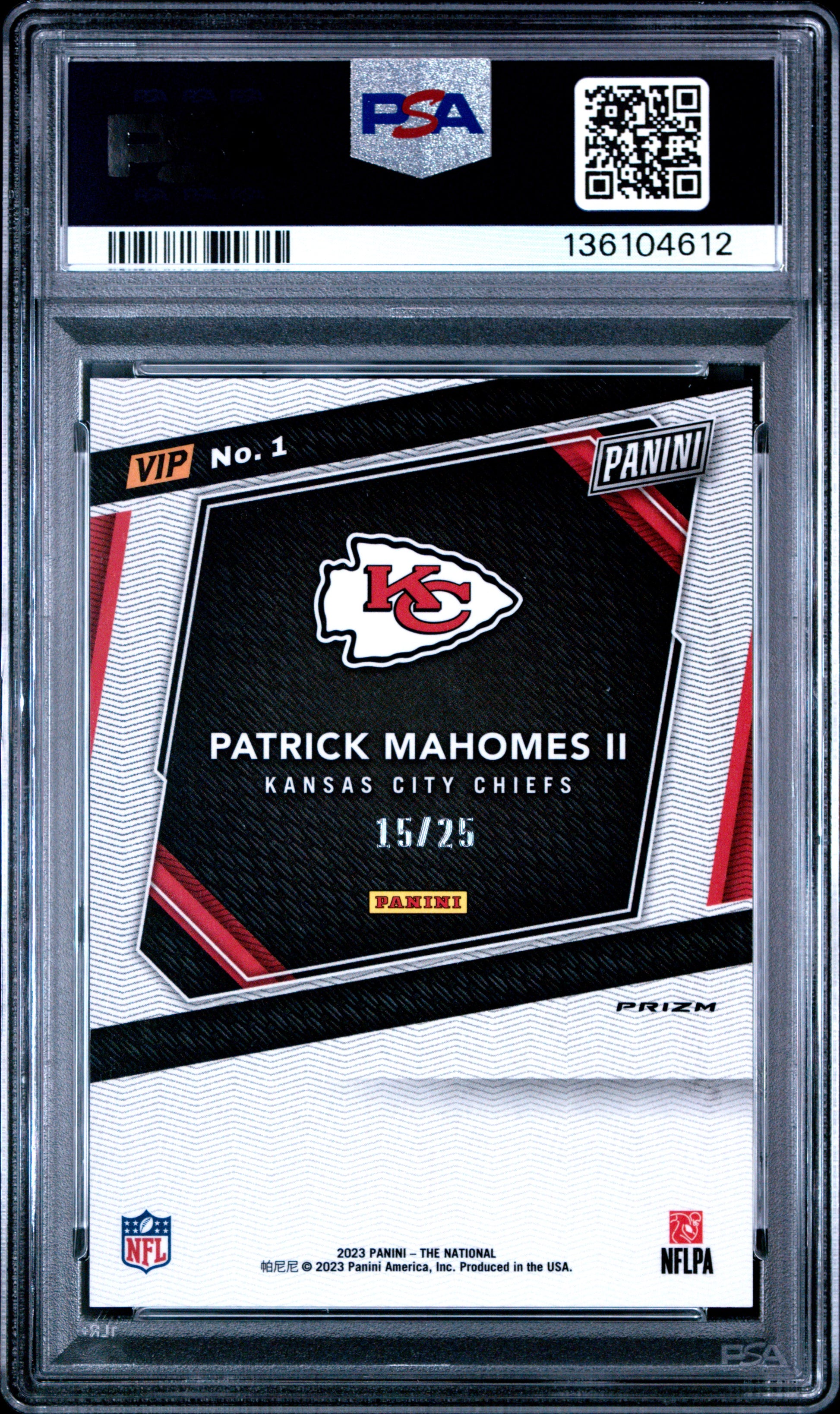Patrick Mahomes 2023 Panini NSCC VIP Gold Blue Yellow Green #15/25 PSA 10 Gem Mint