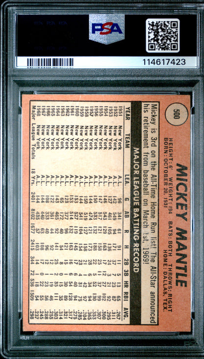 Mickey Mantle 1969 Topps #500 PSA 3 Good 7423