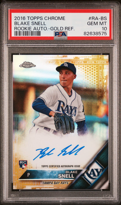 Blake Snell 2016 Topps Chrome Rookie Gold Refractor Autograph #36/50 PSA 10 Gem Mint