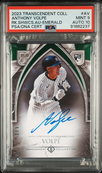 Anthony Volpe 2023 Topps Transcendent Emerald Auto #1/5 PSA 9 Auto 10