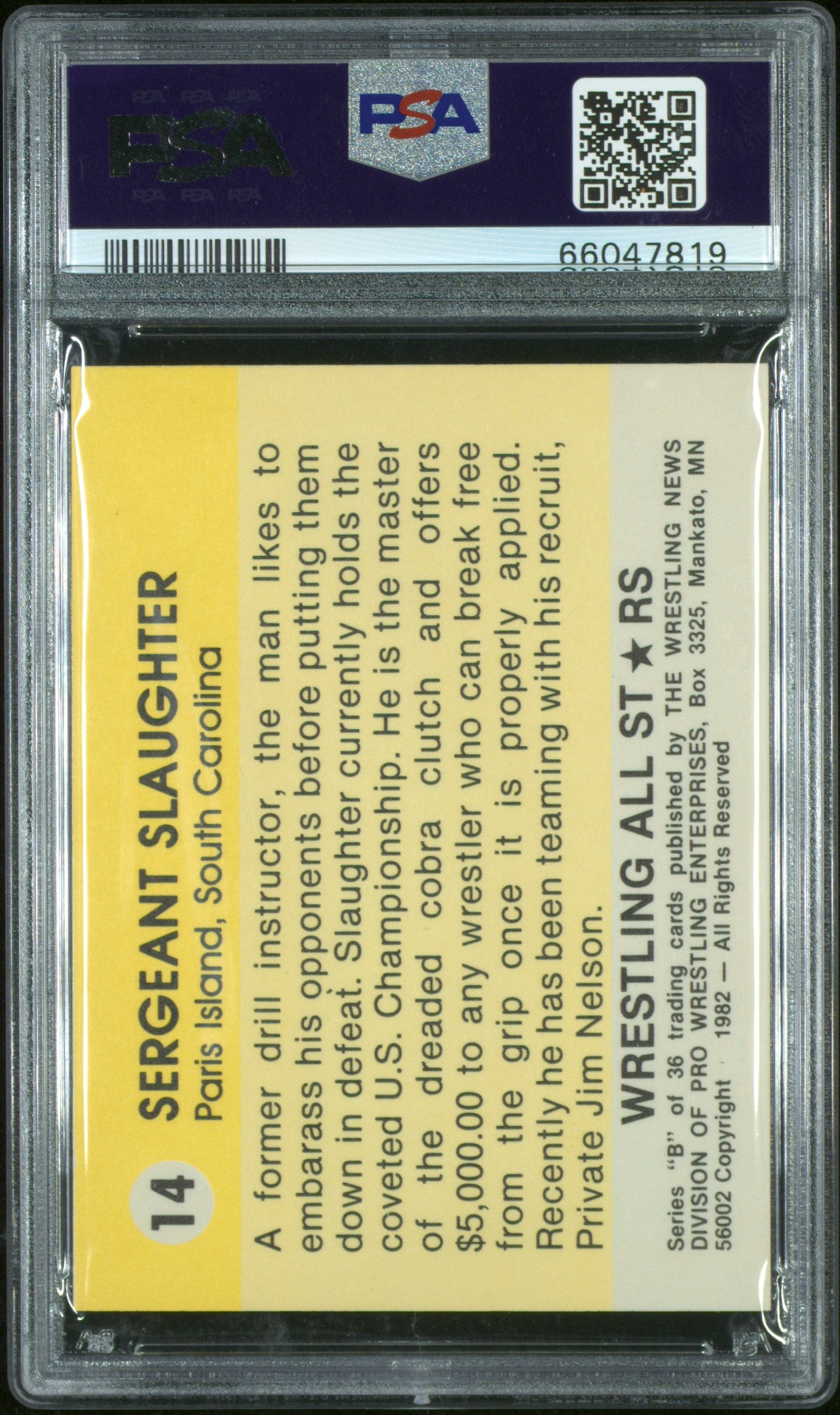 Sergeant Slaughter 1982 Wrestling #14 PSA 7 Near Mint