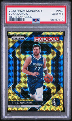 Luka Doncic 2023 Prizm Monopoly Gold All-Star #45/49 PSA 10 Gem Mint