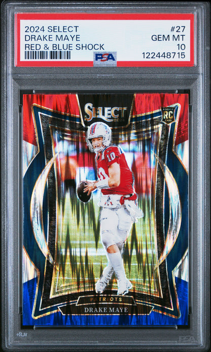 Drake Maye 2024 Select #27 Red and Blue Shock PSA 10 Gem Mint