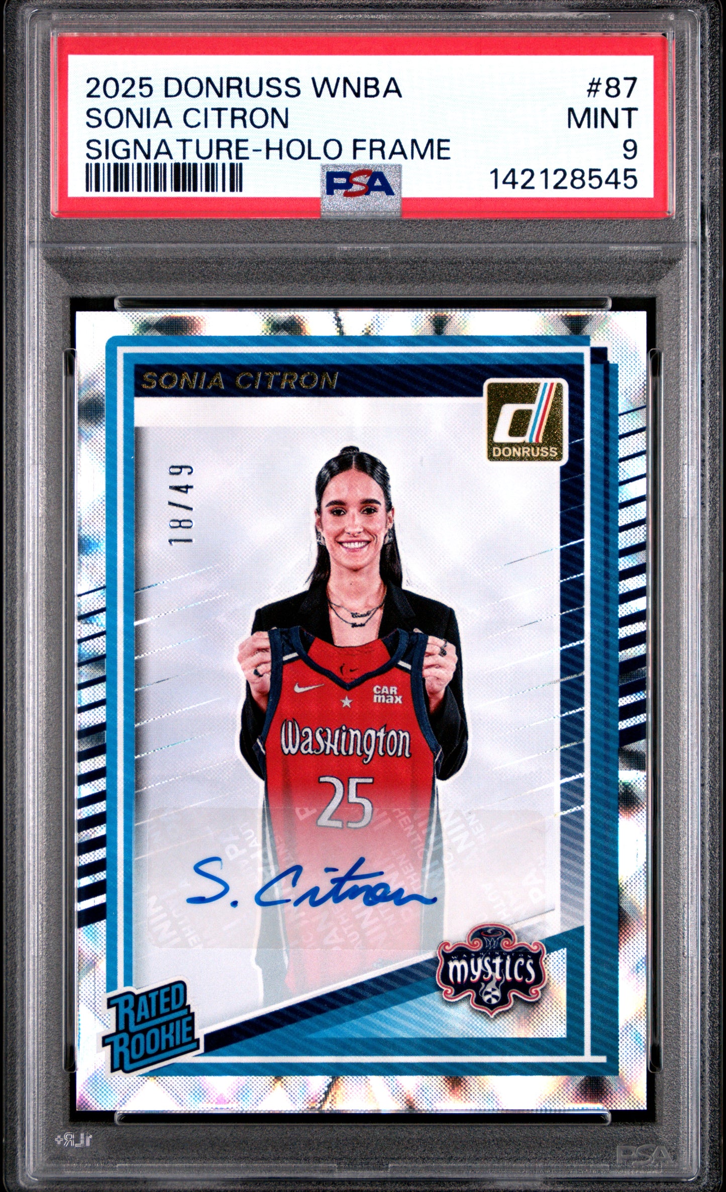 Sonia Citron 2025 Donruss WNBA Signature Holo Frame #18/49 PSA 9 Mint