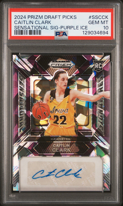 Caitlin Clark 2024 Panini Prizm Draft Picks Sensational Signatures Auto Purple Ice #96/99 PSA 10 Gem Mint