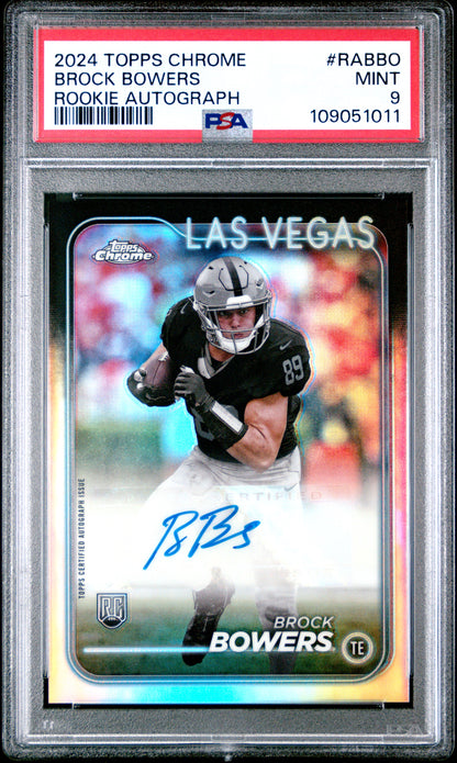 Brock Bowers 2024 Topps Chrome Rookie Autograph PSA 9 Mint