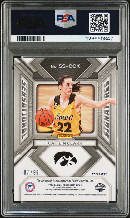 Caitlin Clark 2024 Prizm Draft Picks Purple Ice Auto #87/99 PSA 10 Auto 10