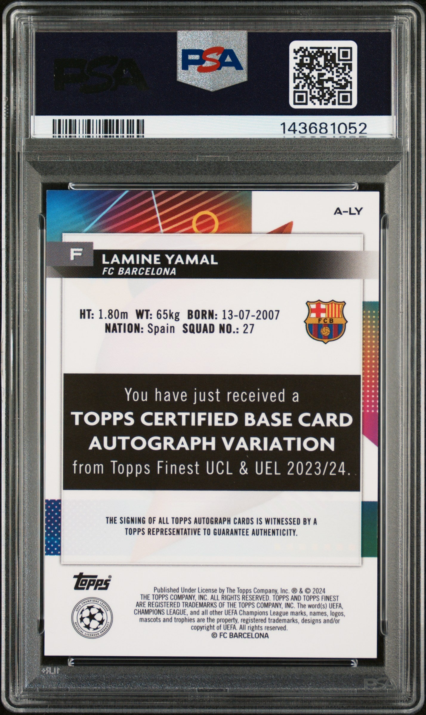 Lamine Yamal 2023 Finest UCC Rookie Auto PSA 10 Auto 10