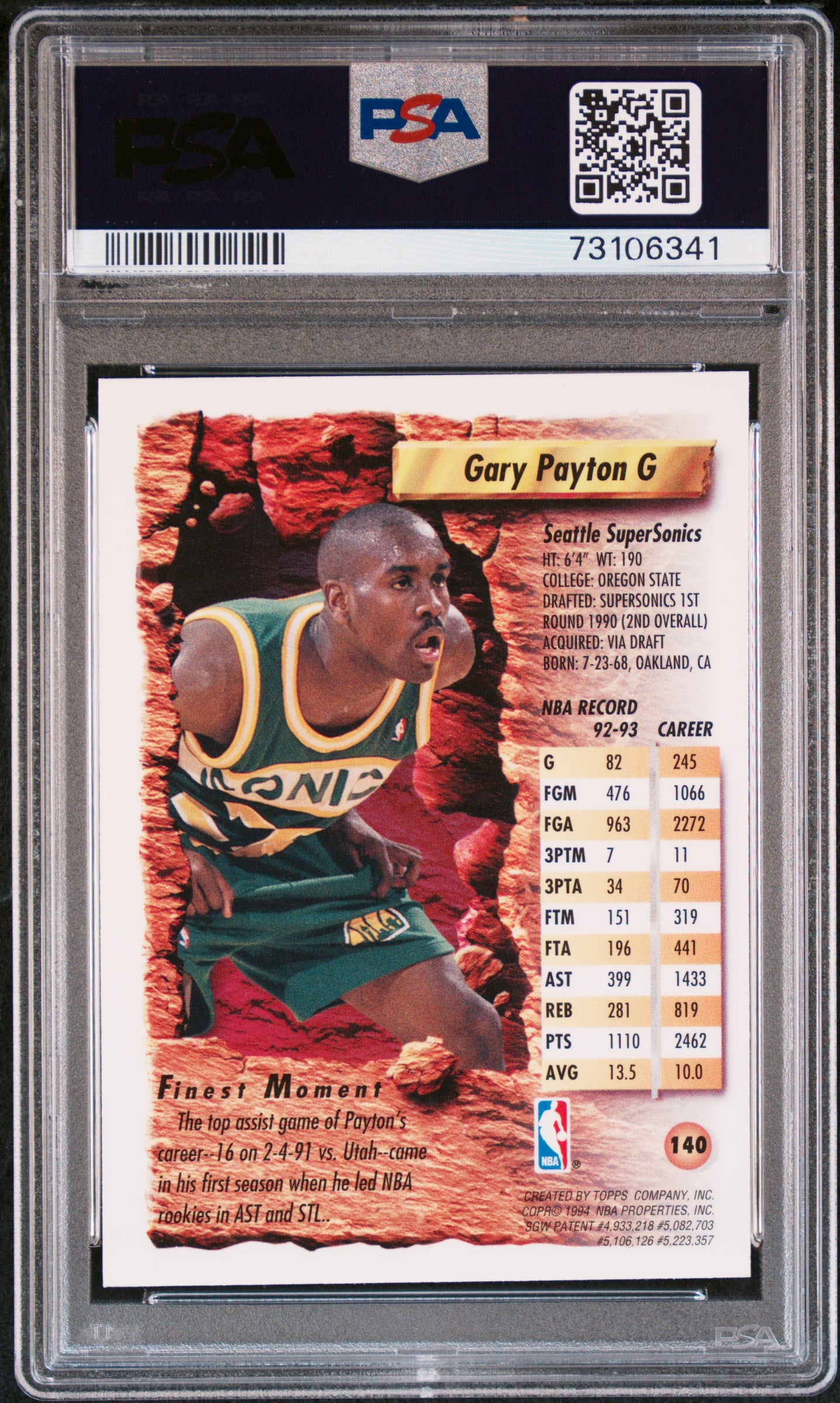 Gary Payton 1993 Topps Finest Refractor #140 PSA 8 Nm-Mint