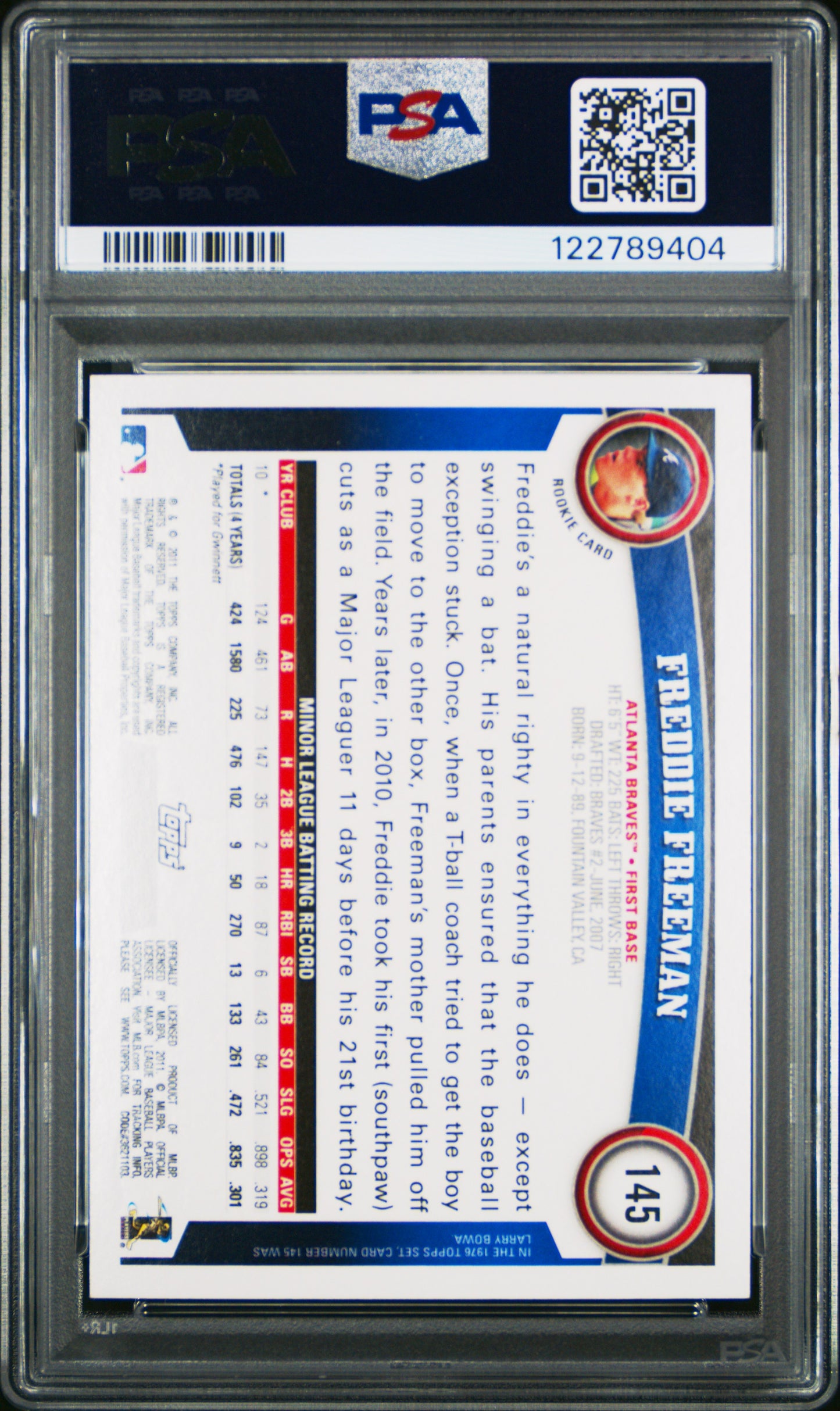 Freddie Freeman 2011 Topps Rookie #145 Diamond Anniversary PSA 8 Nm-Mint