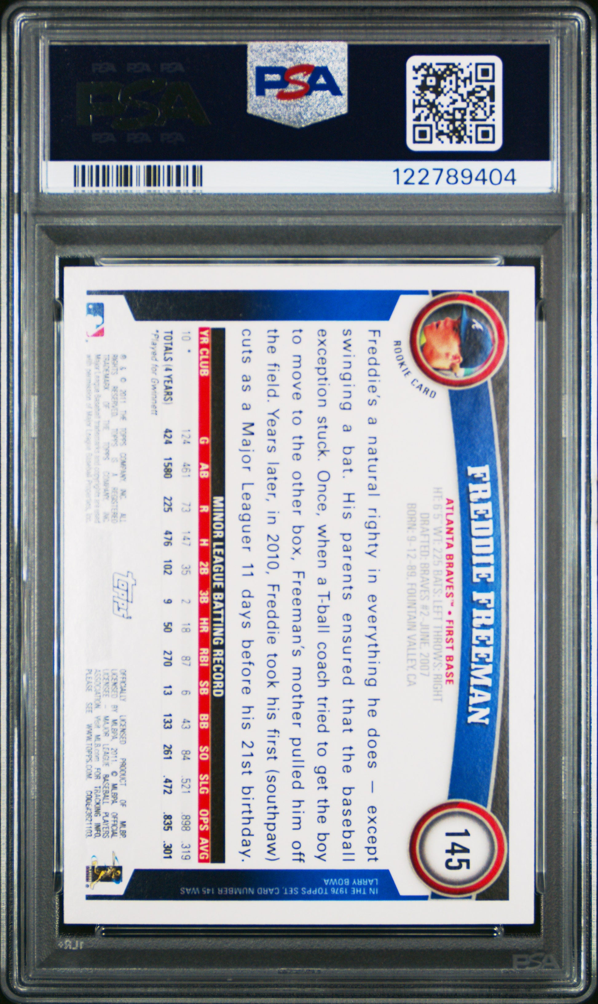 Freddie Freeman 2011 Topps Rookie #145 Diamond Anniversary PSA 8 Nm-Mint