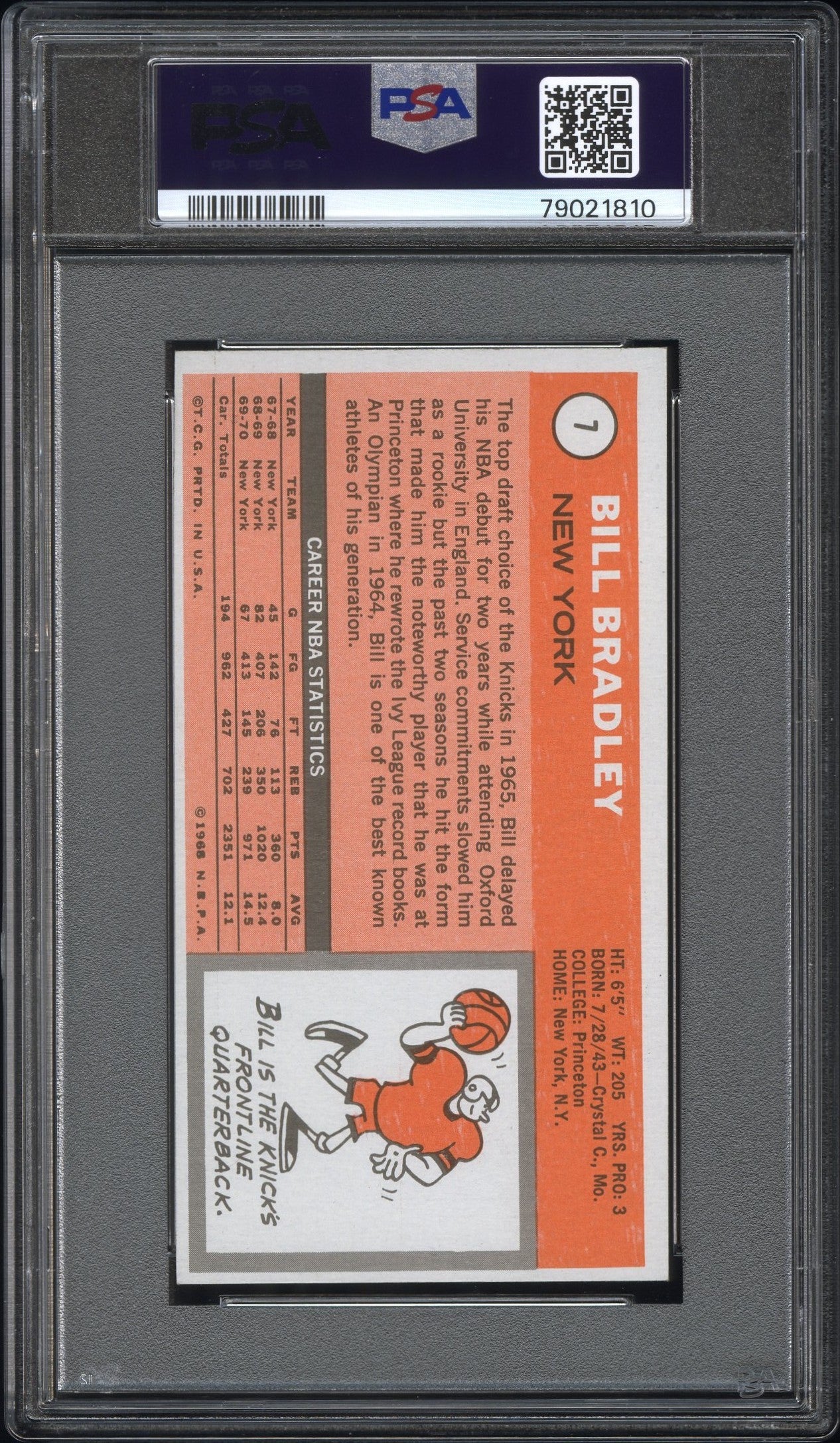 Bill Bradley 1970 Topps #7 PSA 7 Near Mint