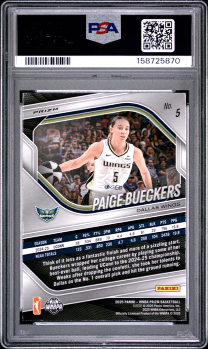 Paige Bueckers 2025 Panini Prizm Rookie Silver Prizm PSA 9 Mint