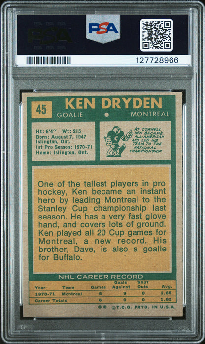 Ken Dryden 1971 Topps Rookie #45 PSA 8 Nm-Mint OC