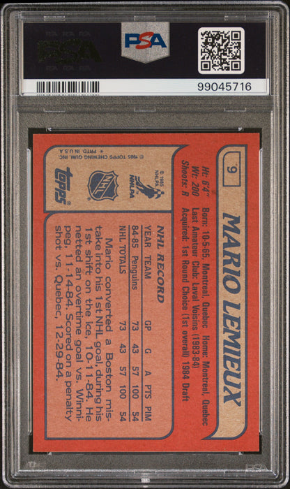 Mario Lemieux 1985 Topps Rookie #9 PSA 9 Mint 5716