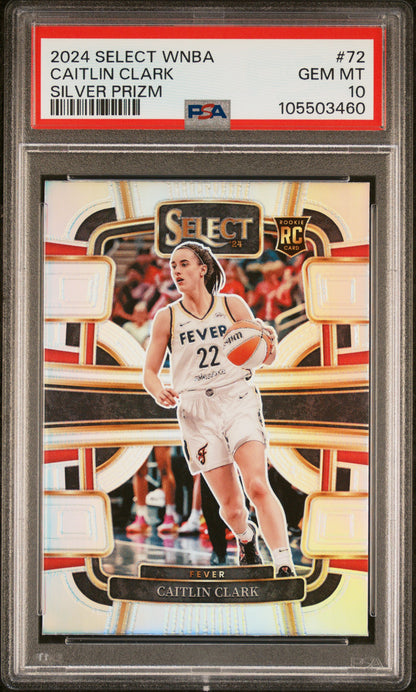 Caitlin Clark 2024 Panini Select WNBA Rookie #72 Silver Prizm PSA 10 Gem Mint