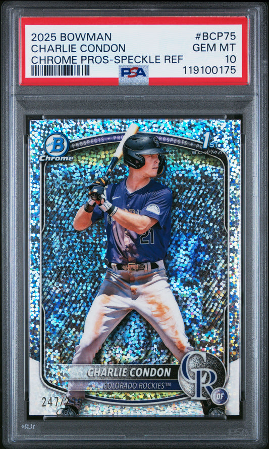 Charlie Condon 2025 Bowman Chrome Speckle Refractor #247/299 PSA 10 Gem Mint