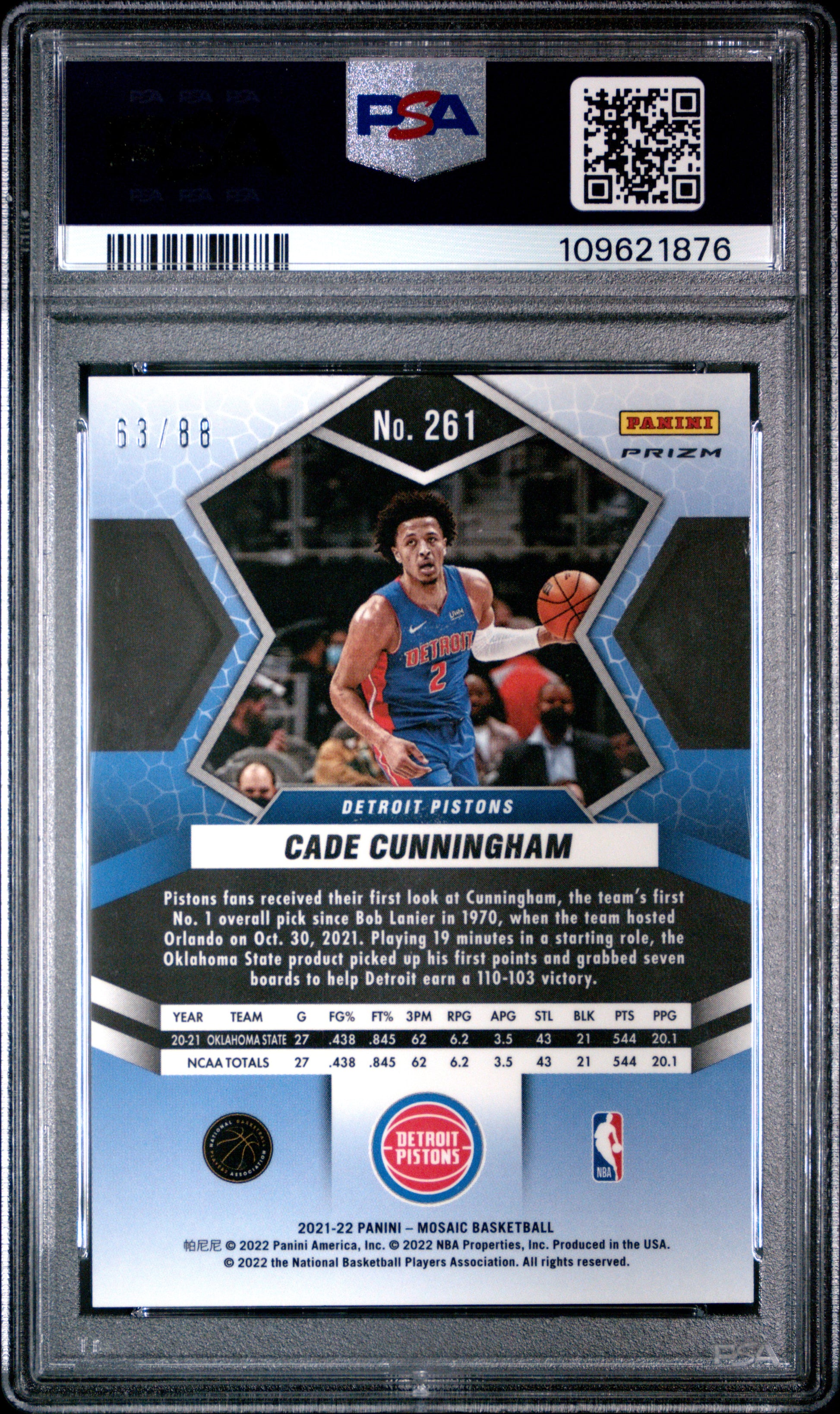Cade Cunningham 2021 Panini Mosaic Fusion Red/Yellow Choice #63/88 PSA 9 Mint