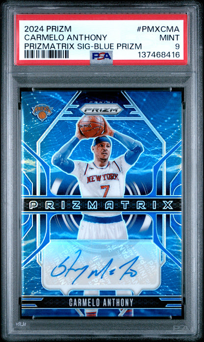 Carmelo Anthony 2024 Panini Prizm Prizmatrix Blue Auto PSA 9 Mint