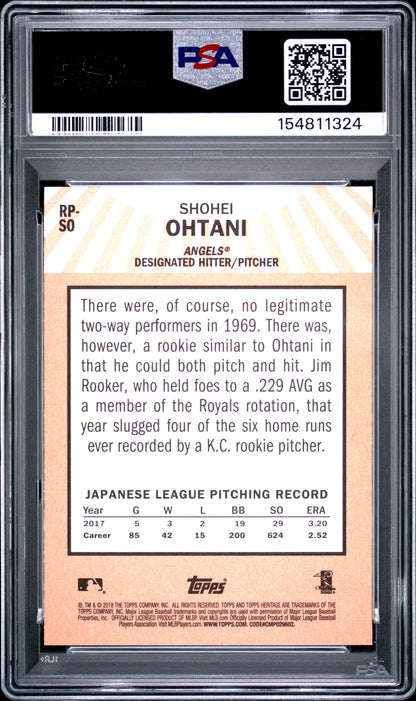 Shohei Ohtani 2018 Topps Heritage Rookie Performers PSA 10 Gem Mint 1325