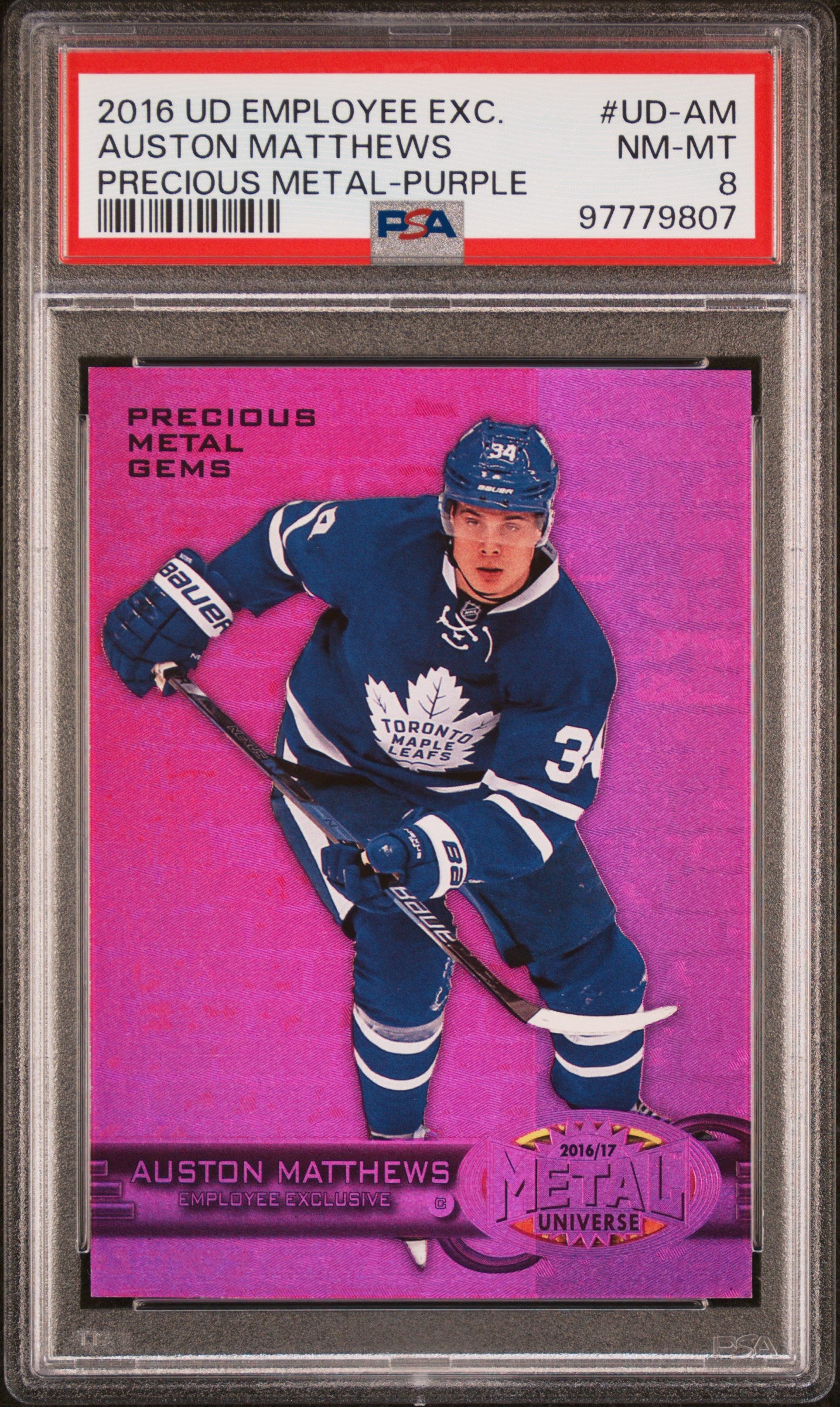 Auston Matthews 2016 Upper Deck Employee Precious Metal Gems Purple #46/175 PSA 8 Nm-Mint