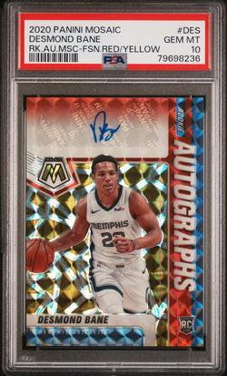 Desmond Bane 2020 Panini Mosaic Rookie Autographs Fusion Red/Yellow PSA 10 Gem Mint