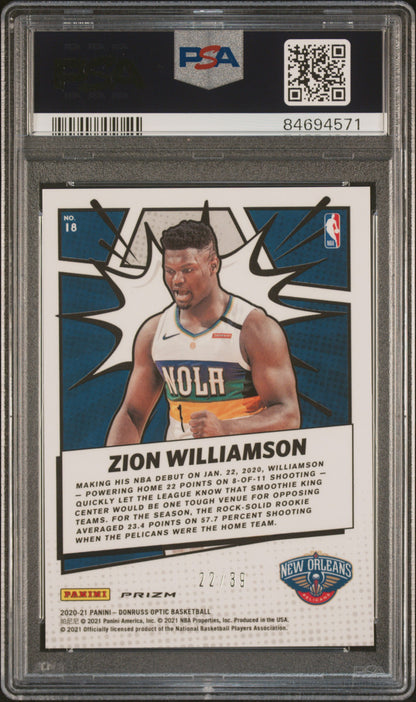 Zion Williamson 2020 Donruss Optic My House! Orange #22/39 PSA 10 Gem Mint