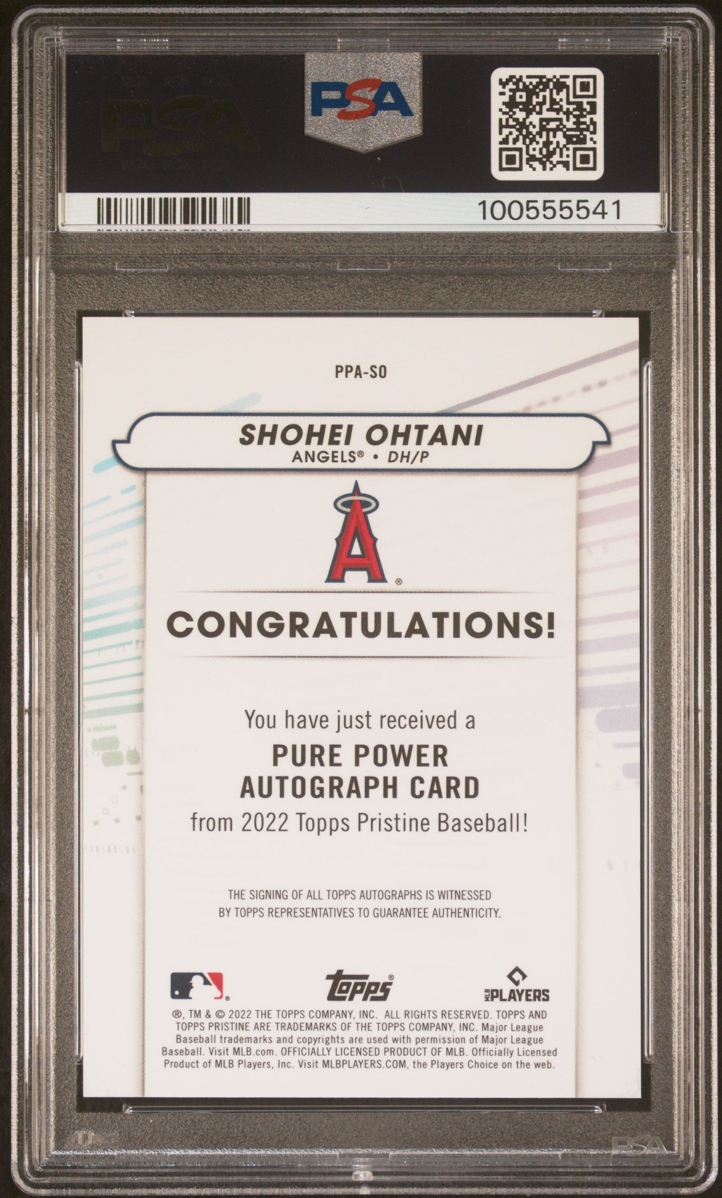 Shohei Ohtani 2022 Topps Pristine Pure Power Auto PSA 10 Gem Mint