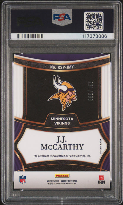 J.J. McCarthy 2024 Panini Select Rookie Signature Auto #231/399 PSA 10 Gem Mint