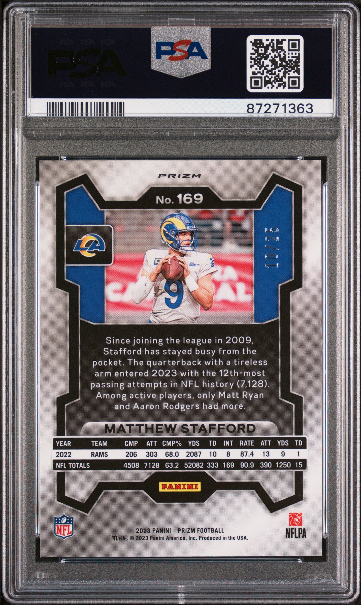 Matt Stafford 2023 Panini Prizm #169 Navy Camo #10/25 PSA 10 Gem Mint