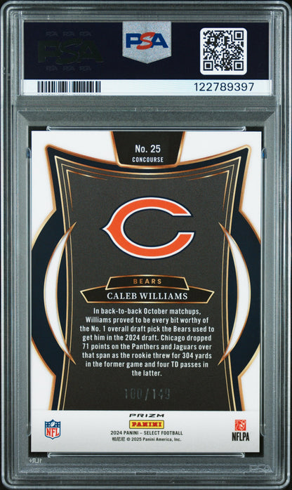 Caleb Williams 2024 Panini Select Rookie #25 Maroon Prizm #100/149 PSA 9 Mint