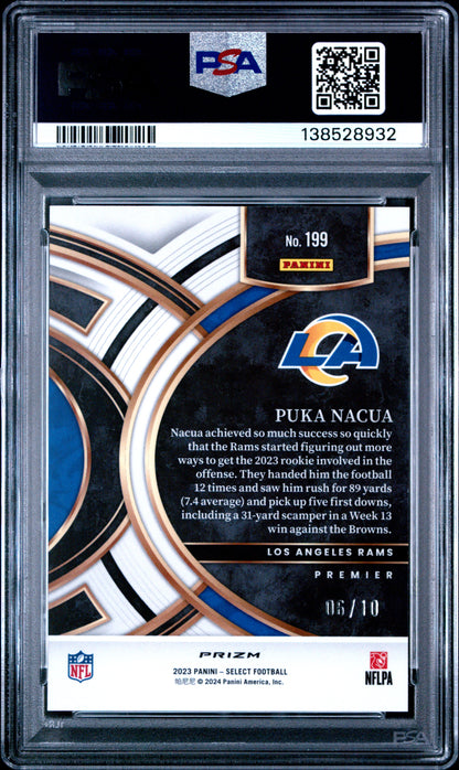 Puka Nacua 2023 Select Rookie #199 Gold Prizm #6/10 PSA 10 Gem Mint
