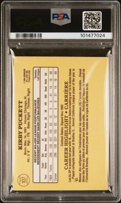 Kirby Puckett 1985 Donruss Leaf RC #107 Autograph PSA Auth