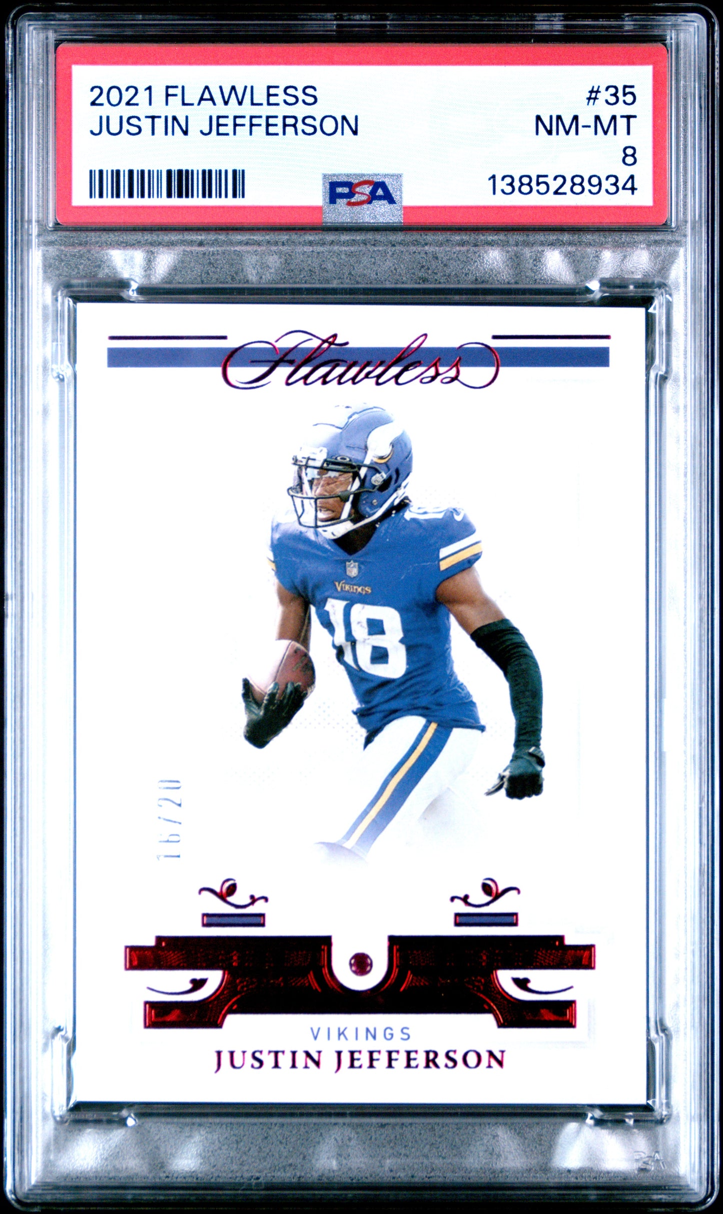 Justin Jefferson 2021 Panini Flawless Ruby #16/20 PSA 8 Nm-Mint