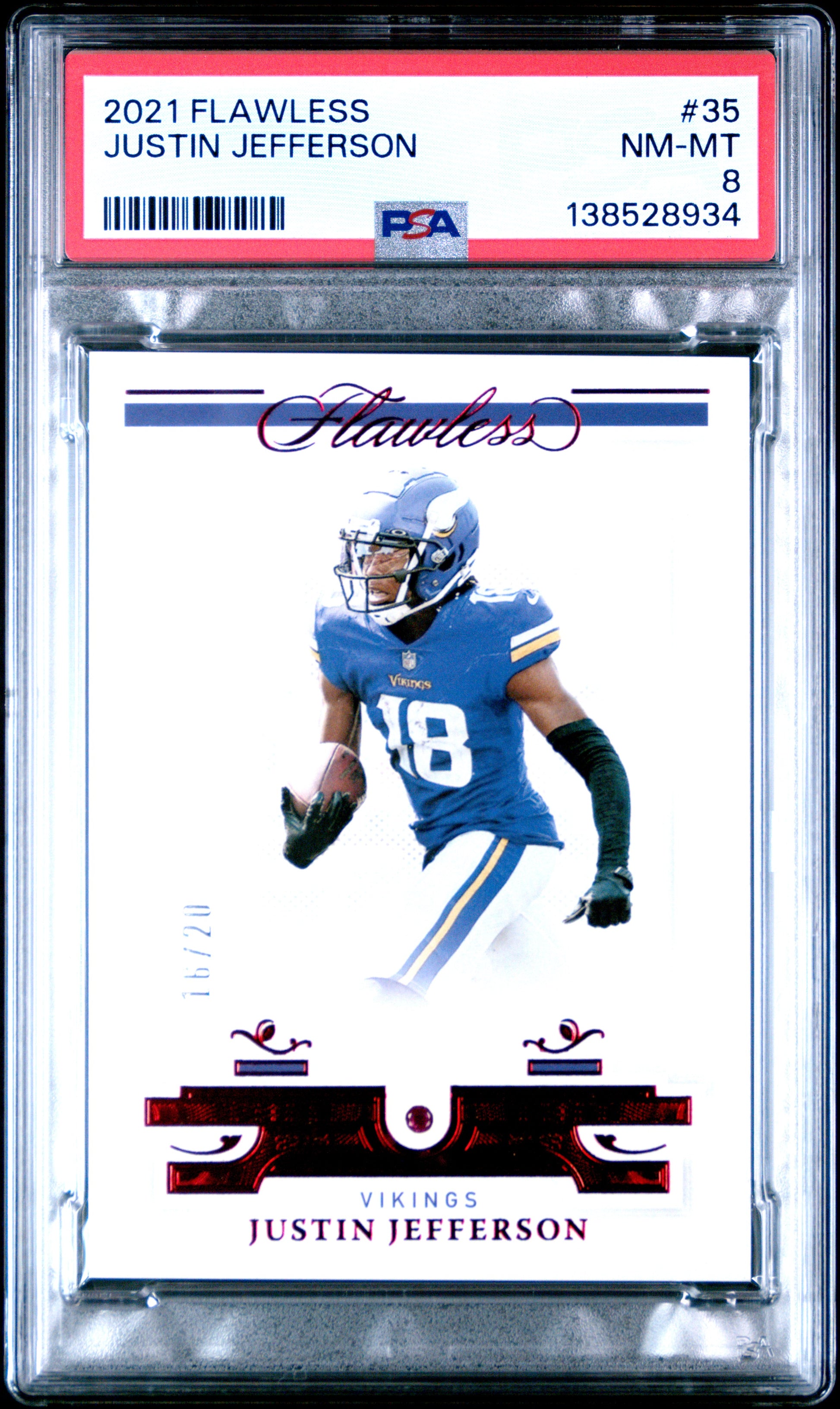 Justin Jefferson 2021 Panini Flawless Ruby #16/20 PSA 8 Nm-Mint