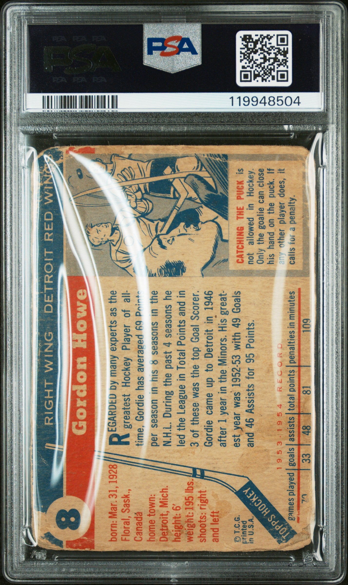 Gordie Howe 1954 Topps Rookie #8 PSA Authentic